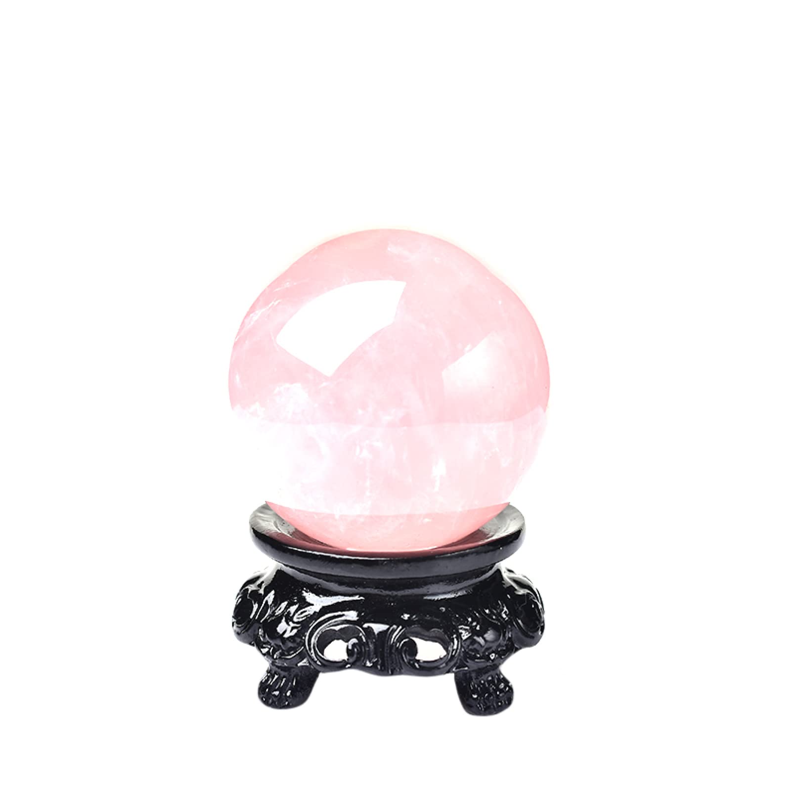 SnamicE Natural crystal rough 1pc Natural Crystal Rose Quartz Ball Ornaments Pink Crystals Sphere Statue with Wooden Base Home Office Decoration,Rose Quartz 1pc-1.57-1.97in