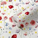 Tapete Blumen bunt Blumenwiese Muster Papiertapete Floral Blumentapete Landhausstil Vintage Rot Blau Grün Rosa für Wohnzimmer Schlafzimmer Küche Flur Made in Germany