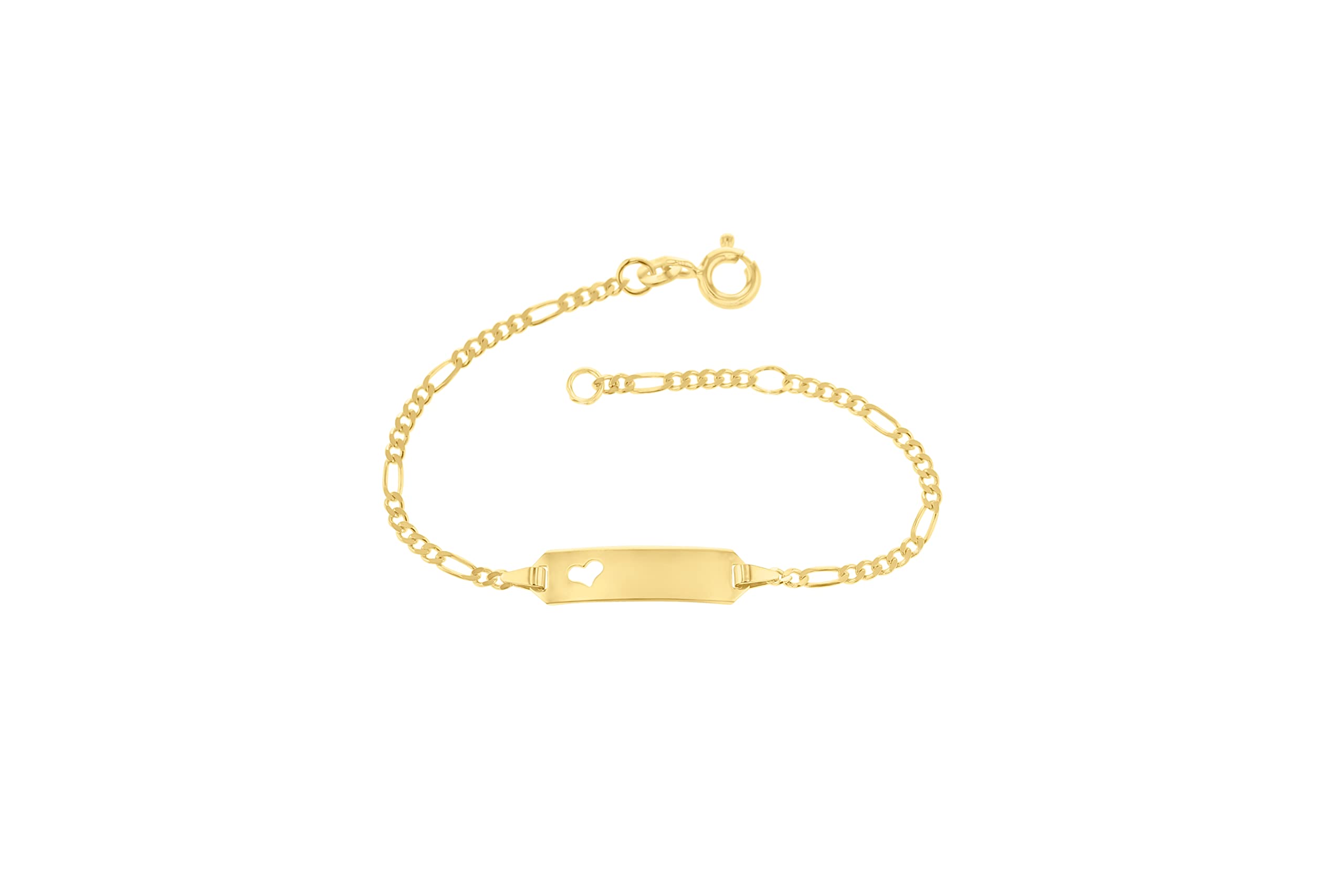JC Schmuck 333 Gold Baby ID-Armband Kinder Goldarmband 14 cm I Figaro Armkettchen mit Herz Armband mit Gravur Taufarmband Gold Namensarmband I Kinderschmuck made in Germany I 5.53052HERZ