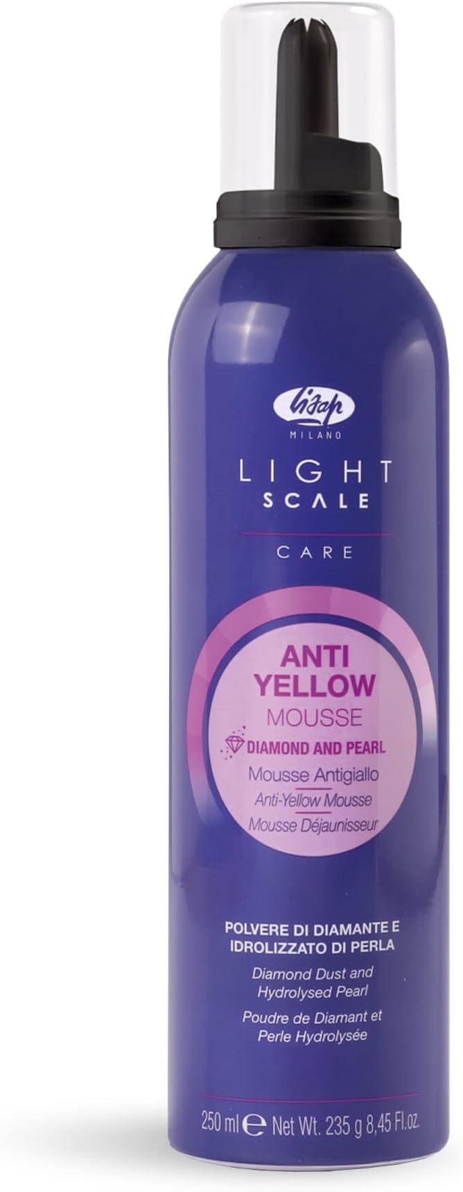 Lisap Light Scale Care Anti-Yellow Mousse, Purple Toner for Blonde Highlights, Nourishing & Hydrating, Neutralizes Brassy Tones