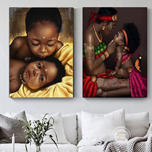 Impressions mur art africain doré de haute qualité pour tableau maman et enfants
