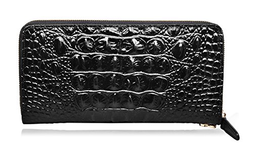 KWBQZGA Wristlet Wallet Crocodile Leather Wallets for Women Ladies Clutch Purse (1058 Brown)3