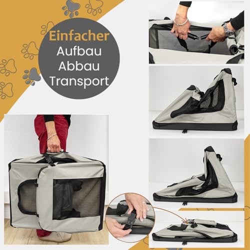 Faltbare Hundebox Transporttasche Transportbox Auto für Katze Hunde Große Kleine Box Bag Bed Decke Klein Auto Transport 7 Größen Taschen Fünf Farben Petigi (Creme, L (70 x 52 x 51 cm))
