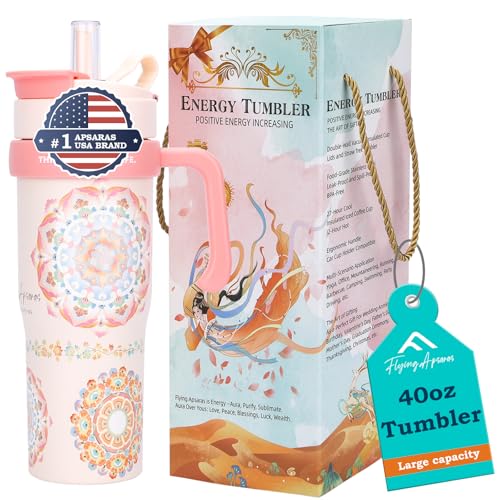 APSARAS USA 40oz Tumbler with Handle and Straw, Spill Proof Water Bottle with Straw, Cups with Lids and Straws，Stainless Steel Water Bottles,Travel Mug Cup Holder Friendly Cute Water Bottles