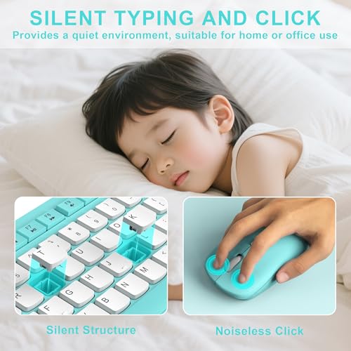 Wireless Keyboard and Mouse Combo, Full-Sized Quiet Wireless Keyboard and Adjustable DPI Mouse, 2.4GHz USB Receiver, Keyboard and Mouse for PC, Windows, Desktop, Laptop (Tiffany Blue and White-B) by RECCAZR - Image 3