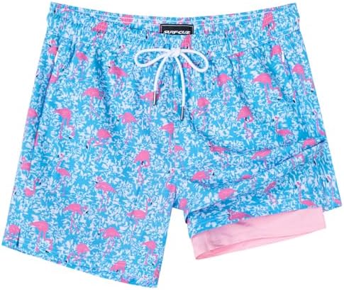 SURF CUZ Mens Swim Trunks with Compression Liner 5&#34; Swim Shorts Quick Dry Bathing Suit Swimming Trunks Zipper Pockets