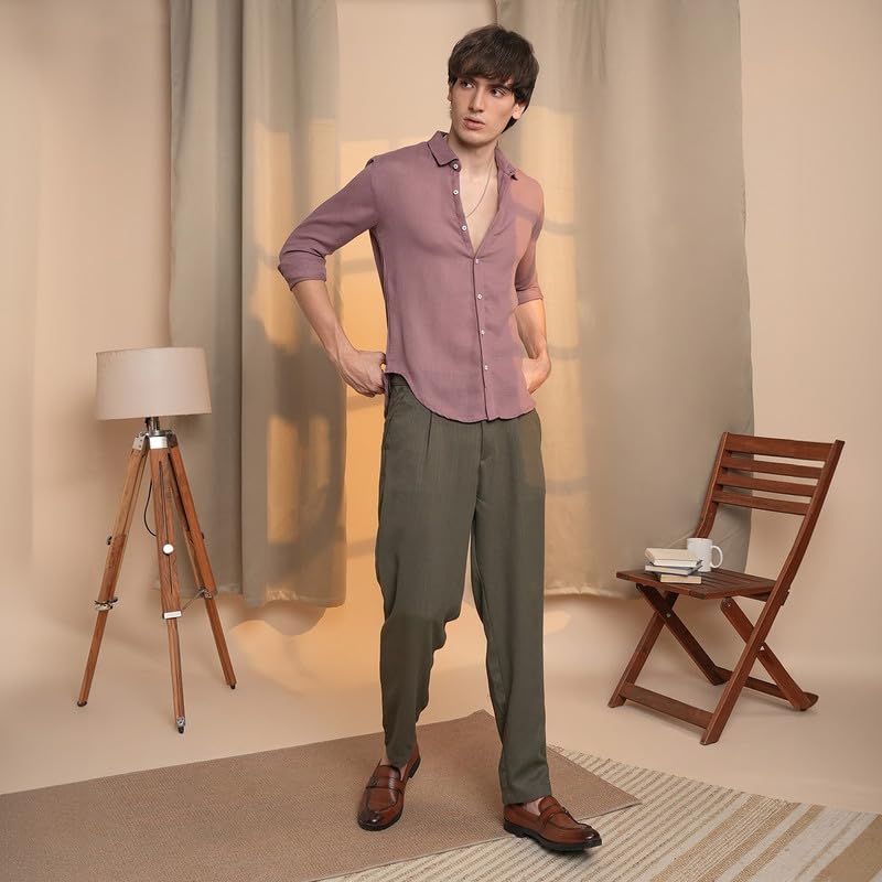 Image of CAHOOT Men's Solid Utility Shirt | Casual Wear | Spread Collar | Long Sleeve | Button Closure | Shirt Crafted with Comfort Fit for Everyday Wear