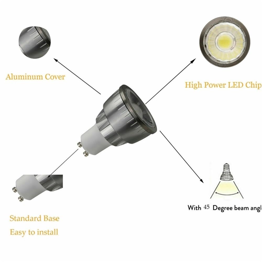 YSJX lighting, Paquete de 10 bombillas LED COB E14/E27/GU10/GU5.3 3W/5W/7W AC220V lámparas de aluminio regulables(Warm White,GU5.3 7W)