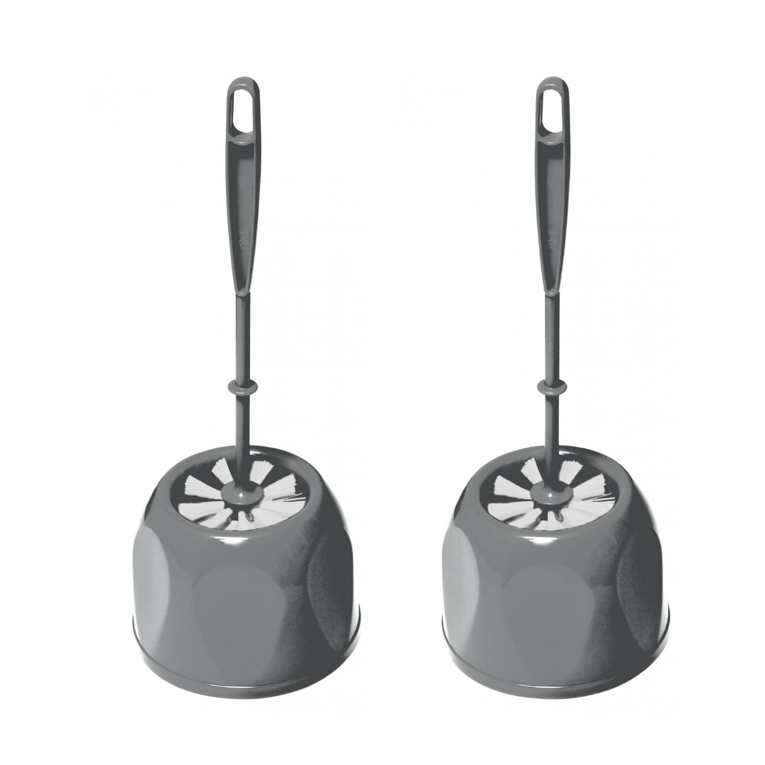 HOMESHOPA 2 Pack Grey Round Toilet Brush with Holder, Soft Flexible Bristles, Deep Clean Bathroom Accessory with Durable Plastic Handle, Hygienic Household Essential