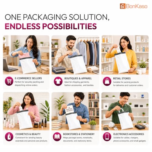 Image of BonKaso 16x20 Inch Poly Courier Bags with POD Jacket | 55 Micron Thick, Waterproof, Tear-Resistant Tamper-Proof Packaging Envelopes for Shipping & Delivery Use - Pack of 100