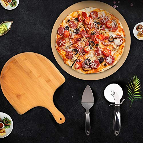 AUGOSTA Round Pizza Stone for Oven and Grill, Free Pizza Peel Paddle, Pizza Cutter Wheel and Pizza Server, Durable and Safe Baking Stone for Grill, Thermal Shock Resistant Cooking Stone, 13 Inch - Thumbnail 6
