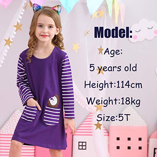Image of VIKITA Toddler Girl Floral Stripe Satin Dress Baby Girls Casual Dresses 1-10 Years