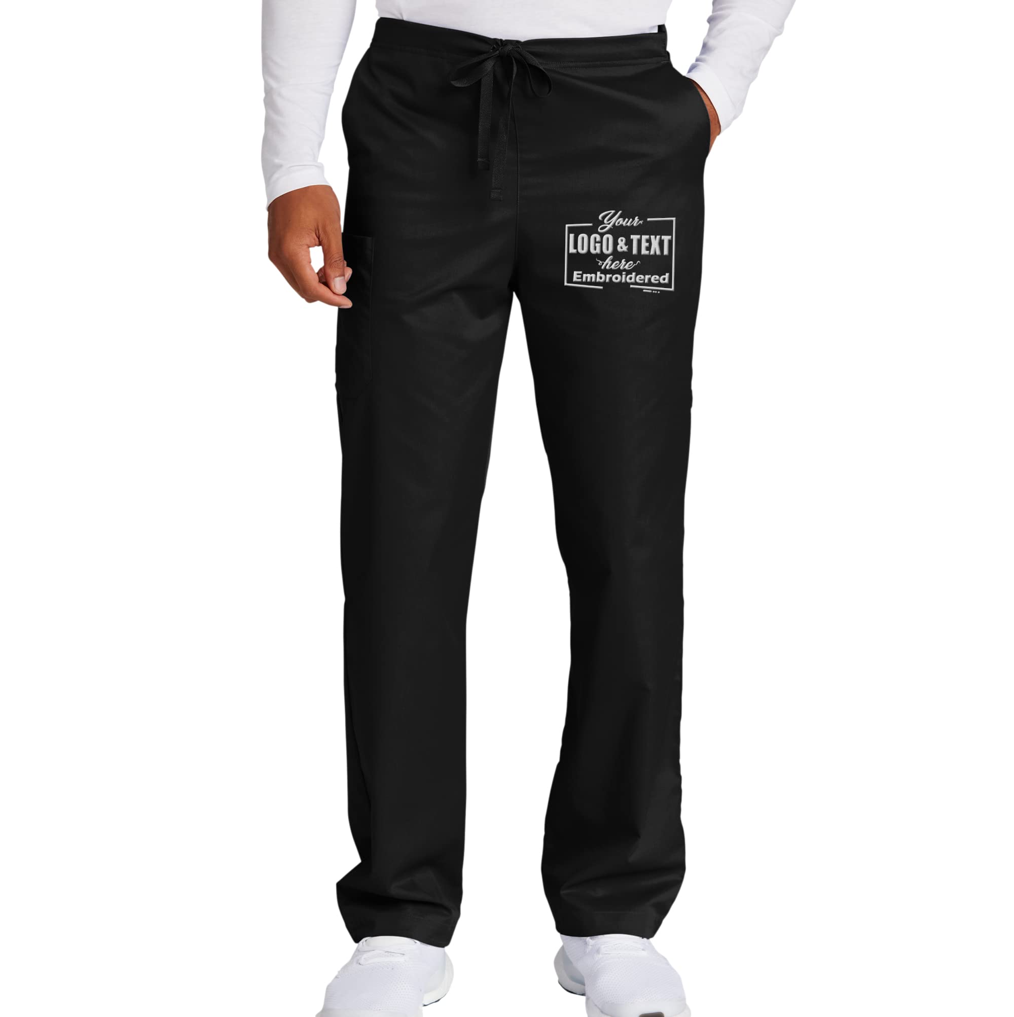 Custom Emroidered Medical Scrub Pant Add Your Embroidery Text Name Unisex Adult Cargo Pant Black