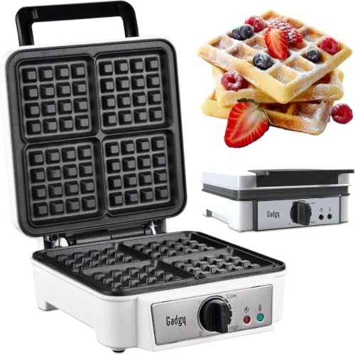 Gadgy Gofrera Profesional 1200W – Máquina para 4 Gofres de Bruselas 8x8cm con Revestimiento Antiadherente – Gofrera Blanca con Indicador LED – Fácil de Usar y Limpiar