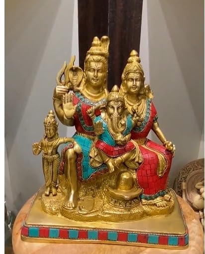 Image of Brass Shiv Parivar Statue 25 cm Big Shiv Parivar Lord Shiva Parvati Kartikeya and Ganesha Murti Shiv Family Parivar Idol Statue for Home Decor Showpiece 5 Kg (Design 2)