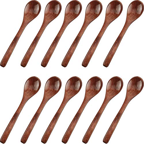 12 Pieces Small Wooden Spoons For Eating 5 Inch Wood Teaspoon Handmade Serving Spoon For Soup Bath Salt Coffee Tea Honey Dessert Cooking Mixing For Daily Use (Brown) #TOP23