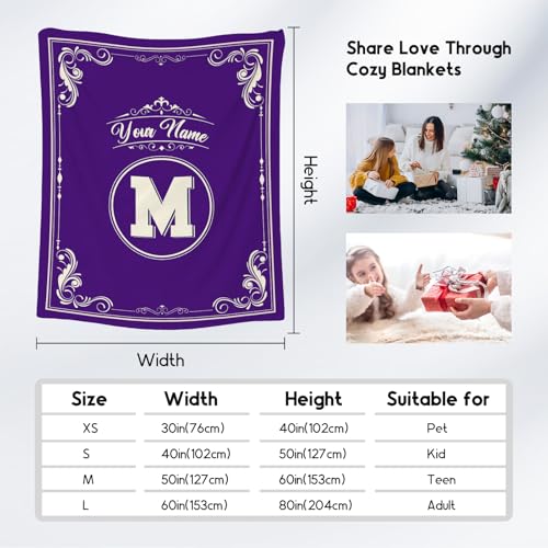Personalized Blanket with Name, Initial Throws Gift for Girls, Soft Anniversary Birthday Gifts for Her, Cozy Flannel Throw Blankets for Couch Sofa, 40x50 Inches