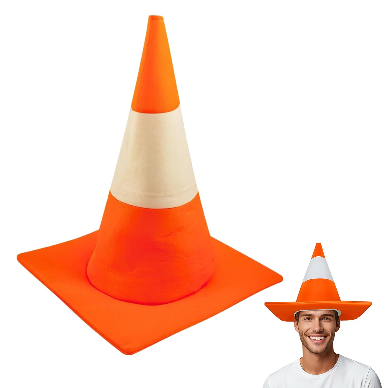DYSWTUE Traffic Cone Funny Hat, Novelty Silly Hat Orange and White Cone Traffic Road Headwear, Fancy Dress Costume Accessory for Men and Women Role Playing Party, Halloween