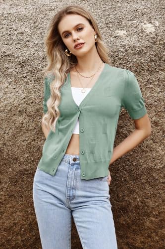 Image of Arach&Cloz Women's Lightweight Spring Summer Business Casual Cropped Short Sleeve Cardigan