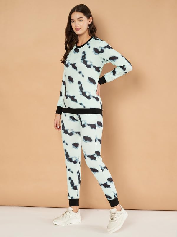 Image of DTR FASHION Light Blue Cotton Blend Styled With Tie Die Print Tracksuit | Co-ord Set For Women| Active Wear Suit Set For Women