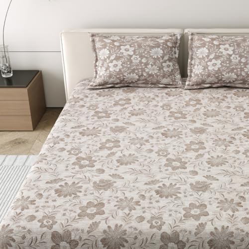 Image of Mafatlal 186 Tc Corsica Cotton Bedsheet King Size | 108 X 108 Inches | Summer Relaxing Sheet for Relaxing Sleep | Premium Bedding with 2 Pillow Covers | Taupe Grey