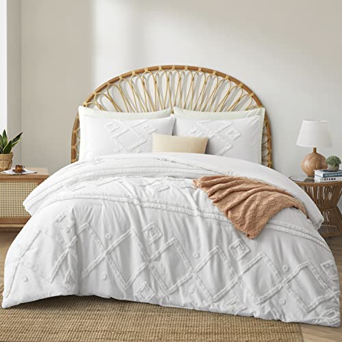 Oli Anderson Beige Queen Comforter Set Tufted Bedding Set Queen 3 Pieces, Boho Shabby Chic Comforter with 2 Pillowcases (Beige,Queen)