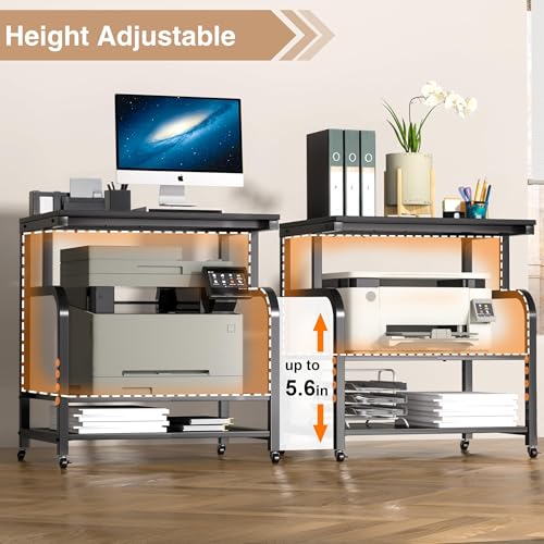 Image of niffgaff Mobile Printer Stand with Large Desktop - 3 Tier Shelf, 24.4 Inch Height, Wooden Organizer for Home&Office, Black