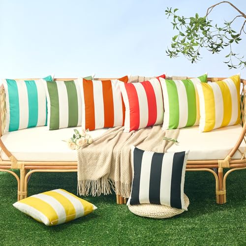 Image of Allorry Outdoor Pillow Covers 16x16 Set of 2 Orange Striped Decoration Throw Pillow Covers for Spring Summer Outdoor Waterproof Garden Patio Furniture Sofa Bed Home Decor JB007-I16