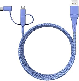 Classy Chargers Universal 3-in-1 Nylon Charging Cables for iPhone, Android, and More | 6ft Certified Lightning Cable, Type C, Micro USB | Compatible with All Phone Types (Periwinkle)