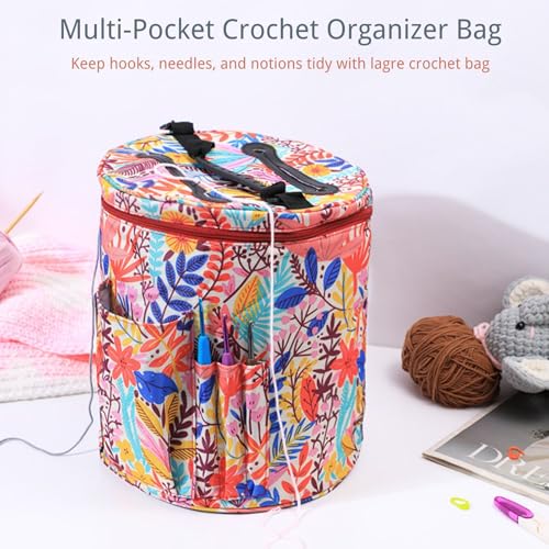 Image of Crochet Bag Organizer with Yarn Feeding Slots - Large Knitting Bag for Yarn Storage, Waterproof Travel Tote with Adjustable Strap, Gift for Crochet Lovers & Knitters
