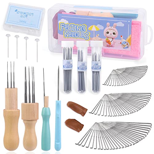BUOKKON 134 Pieces Wool Felting Needle Tools, Felting Needle Kit with Plastic Box, Complete Wool Felting Tool Kit with 3 Sizes Felting Needles, Needles Tool, Needle Bottle for Beginner Professional