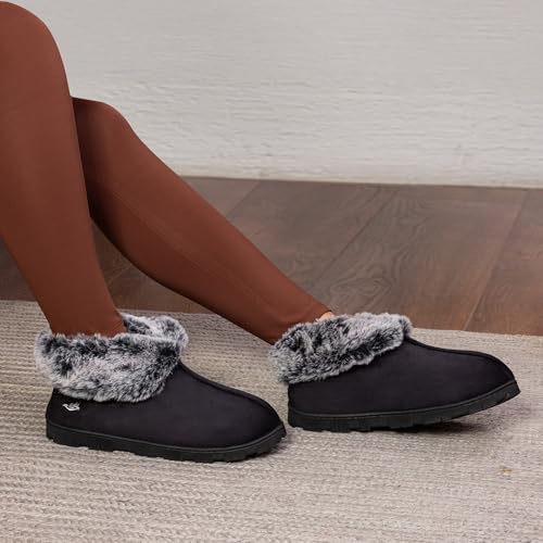 Women's Micro Suede Faux Fur Fleece Lined 80-D High-Density Memory Foam Winter Slipper Bootie Breathable House Shoes Non Skid Indoor Outdoor Sole2