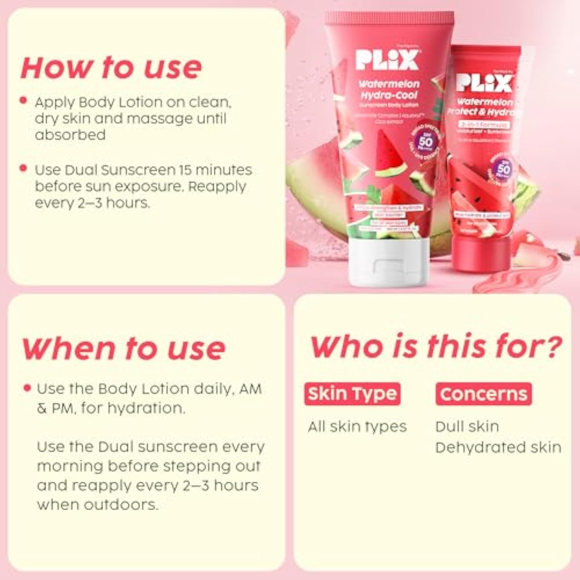 Watermelon Hydra-Cool Body Lotion + Dual Sunscreen Combo