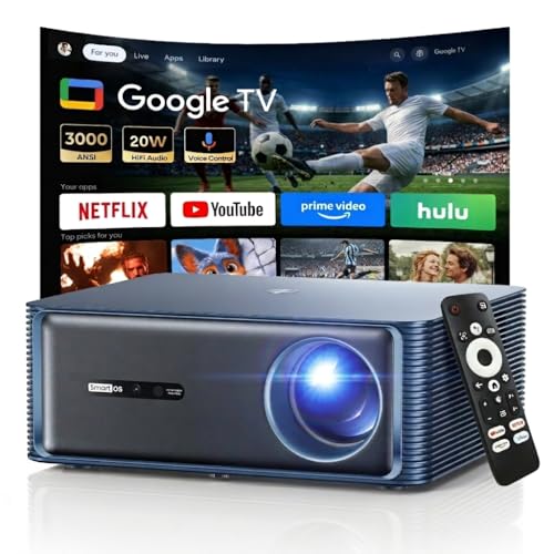 Image of 3000 ANSI Google TV Smart Projector - 4K Projector with WiFi and Bluetooth, 20W HiFi Speakers Outdoor Movie Proyector, Auto Focus & Keystone Projector for Home Theater Indoor