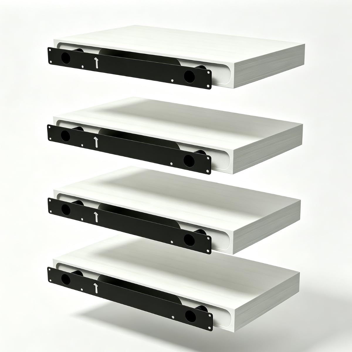 Set di 4 mensole da parete sospese, in MDF, colore bianco lucido