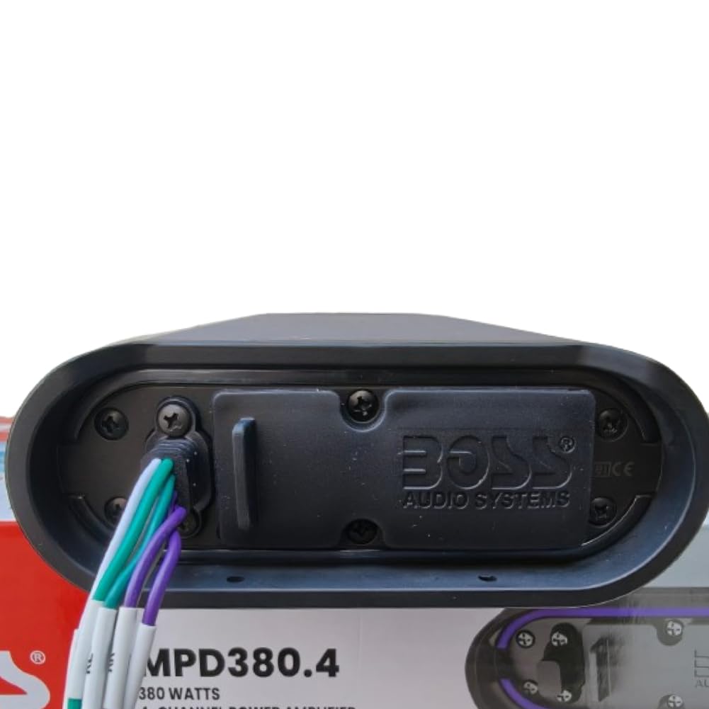 Kit Set POUR Boss Audio Systems MPD380.4, 1 Amplificador Marino, 4 Canales, 380 vatios máx., Full-Range, Clase D, con Bass Boost + Cables de instalación