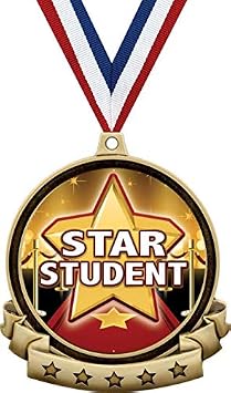 Star Student Medals - 2.5" Gold Academic Excellence Medal Award Includes Red White and Blue Neck Ribbon, Great Education Awards for Kids Prime