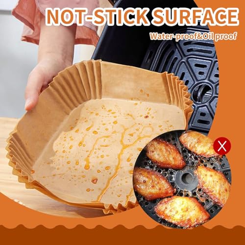 Image of Air Fryer Paper Liners 8 Inch 100 Pcs | Disposable Non-Stick Parchment Paper for Air Fryer, Microwave, Oven | Food-Grade Oil-Proof Baking Paper for Cooking, Frying & Roasting