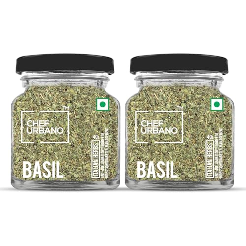 Image of Chef Urbano Basil 40g Pack of 2 | Italian Herbs | Pizza and Pasta Seasoning | Premium Herbs and Spices | Flakes /Leaves | Glass Bottle