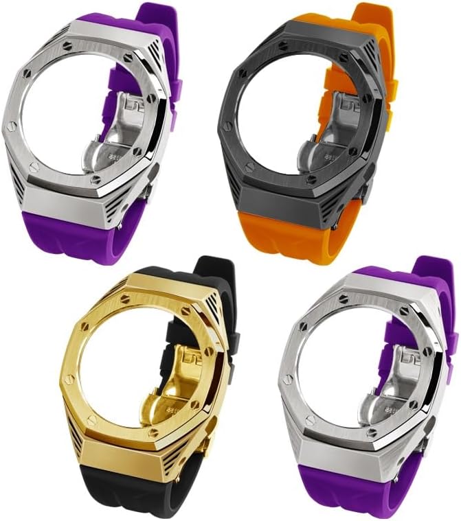 EZZON GA2100 4rd Stainless Steel Watch Bezel Fluorine Rubber Watch Strap Retrofit Kit For Men's Watches GA-2100/GA-2110/GA-B2100