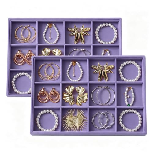 Image of Large Velvet Jewelry Tray Display Drawer Inserts 2 Pack