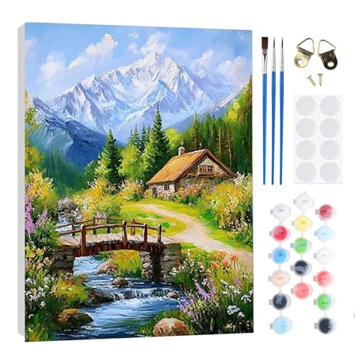 RICUVED Paisaje Pintar por Numeros Adultos Mujer con Marco,Bosque DIY Cuadros para Pintar por Numeros con Caballete de Madera, Pintura Acrilica Manualidades Adultos Decoracion 20x30cm
