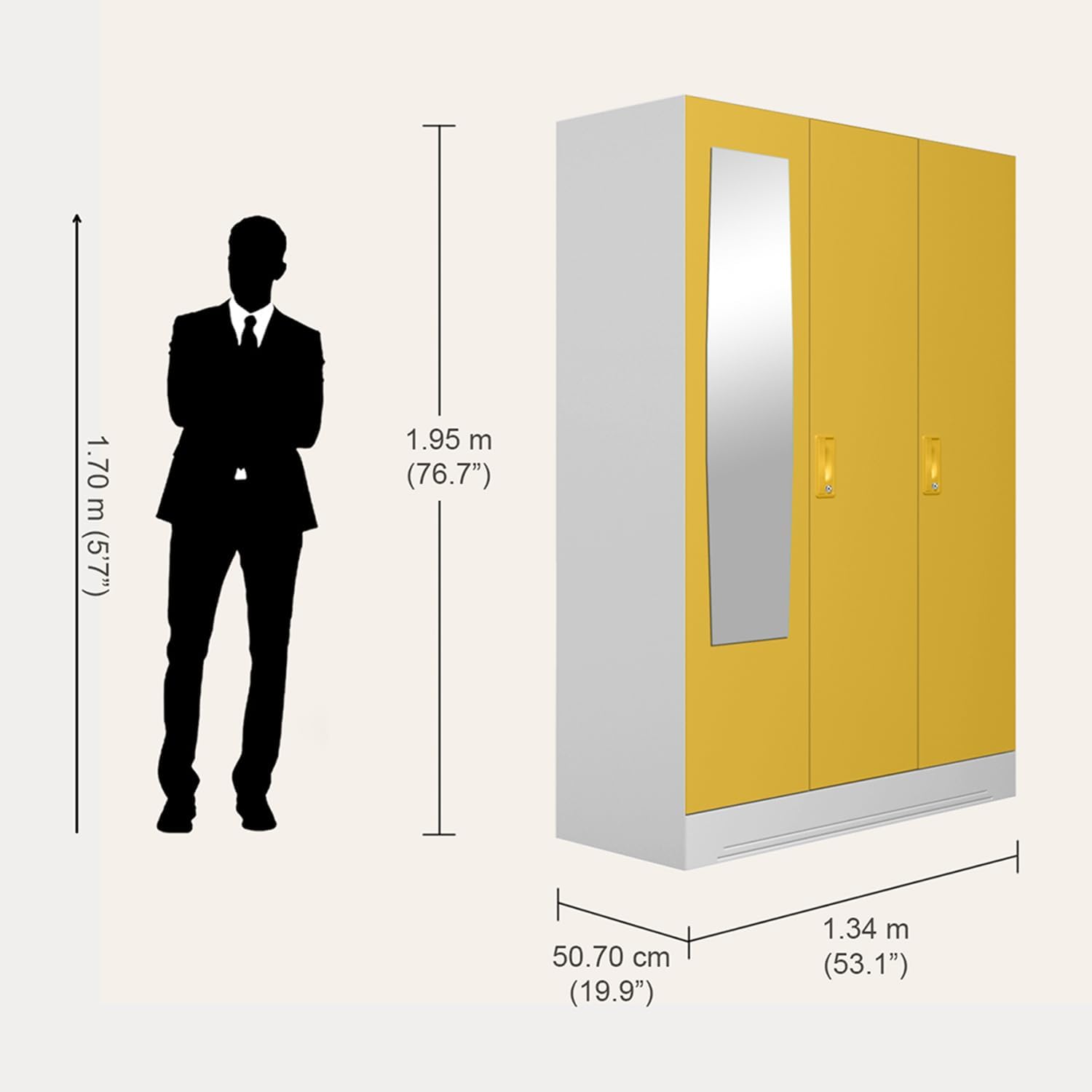GODREJ INTERIO Slimline 3-Door Steel Almirah with Plain Mirror (Calendula), 1-Year Warranty, 1 Locker