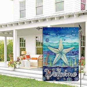 Welcome Summer Starfish Garden Flag Ocean Sea Garden Flag Vertical Double Sided Rustic Farmland Burlap Yard Lawn Outdoor Decor 125×18