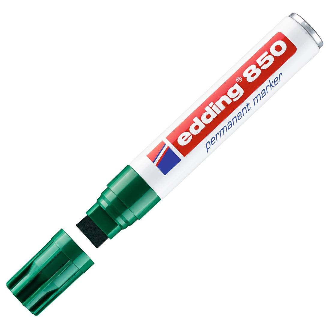 edding 850 Permanent Marker - Green - 1 Pen - Chisel Tip 5-15 mm - for Bold Markings -Waterproof, Quick-Drying, Smear-Proof Pens - for Cardboard, Plastic, Glass, Wood, Metal and Fabric