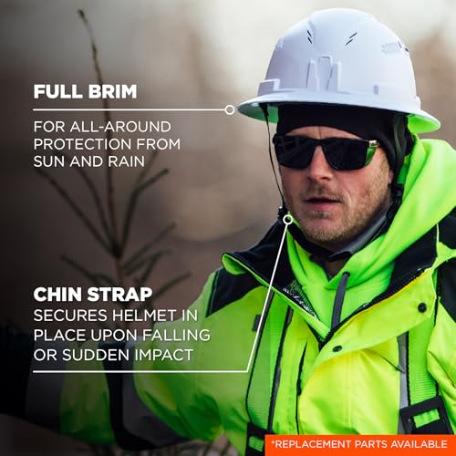 Image of Ergodyne 8964 Full Brim Safety Helmet, Type 2 Class C Hard Hat with Chin Strap, Adjustable Venting, ANSI /ISEA Z89.1-2014
