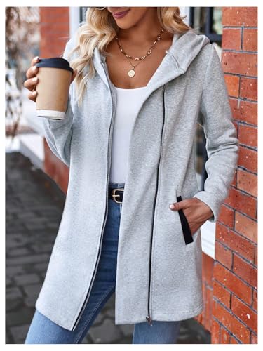 MakeMeChic Women's Long Sleeve Hooded Coat Zip Up Thigh Length Outerwear with Pocket4