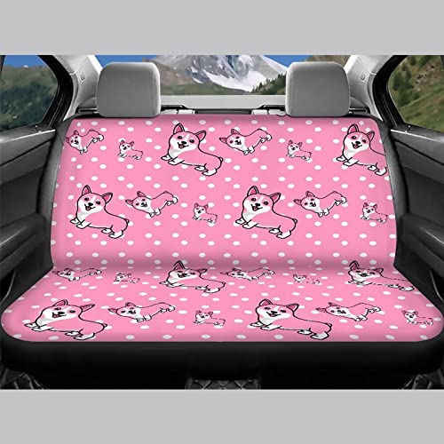 Image of Modysero Polka Dots Corgi Print Pink Car Set Cover Full Set Durable Soft Front Rear Bench Seat Cover Set for Women Elastic Breathable Automotive Seat Protector Universal Fit All Cars Trucks