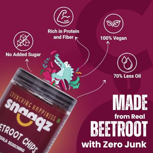 Image of Snaaqz Beetroot Masala Chips Combo | Pack of 2 (150g each) | Double Crunch | High Protein, Vegan, Gluten Free, No Palm Oil, Baked Healthy Snack Made with Real Beetroot & Natural Spices