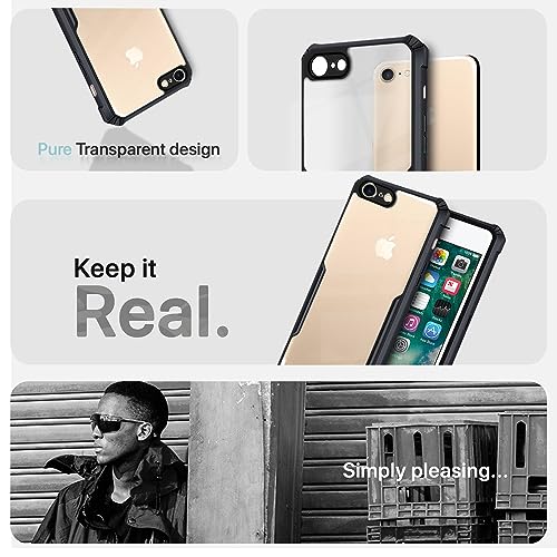 Image of Outlouders Back Cover for iPhone 7 /8| Ultra Hybrid Transparent | Full Camera Protection | Raised Edge | Crystal Clear Bumper Case(Black)